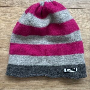 Roxy Kids Striped Beanie - Magenta, Light Gray & Dark Gray